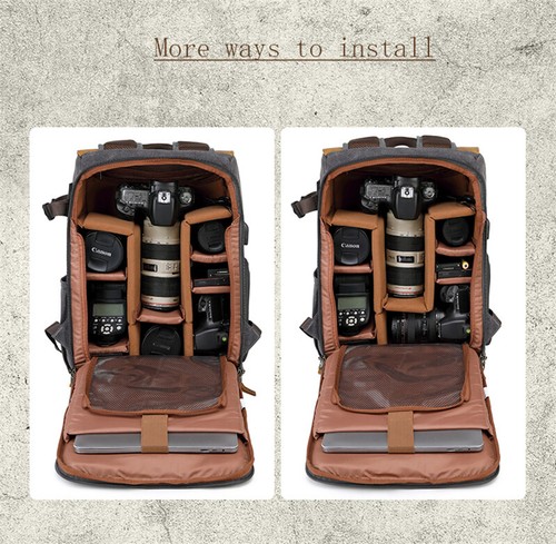 Canvas DSLR Camera Backpack Bag Rucksack For 15'' Laptop Canon Nikon Sony Drone - Picture 5 of 32