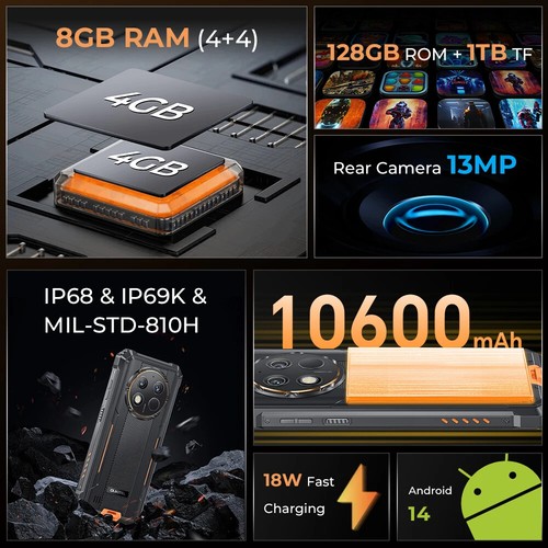 Oukitel WP28S Rugged Smartphone 10600mAH 4GB+64GB/128GB 6.52"13MP Android14 Hot - Picture 3 of 16