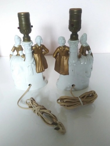Vtg French Victorian Bridgerton Style Lady & Gentleman Porcelain Figurine Lamps - Picture 4 of 5