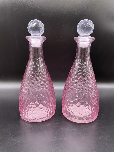 Bubble Glass Jars Set of 2 Apothecary Bottles Decorative 7” Vibrant Pink New - Picture 1 of 7