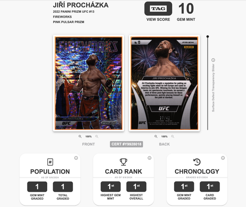 2022 UFC Prizm JIRI PROCHAZKA /42 PINK PULSAR, Fireworks, TAG 10 GEM MINT, POP1! - Picture 3 of 4