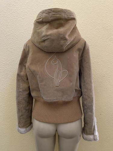 Y2K Baby Phat Size XL Tan Full Zip Suede Jacket With Hood And Faux Fur Lining - Picture 2 of 19