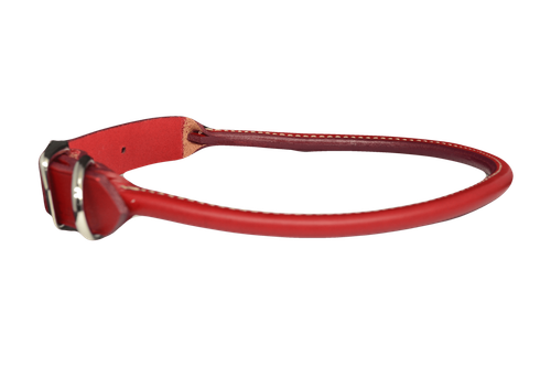 CLASSIC ROLLED LEATHER DOG COLLAR RED 14" NICKEL HARDWARE USA - Picture 1 of 5