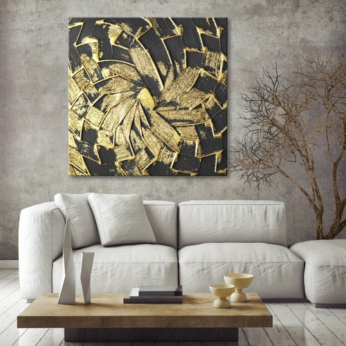 CENTRO Leinwand Bild Schwarz Gelb Grau Malereistil Modern Kunstdruck Abstrakt XL - Bild 4 von 12