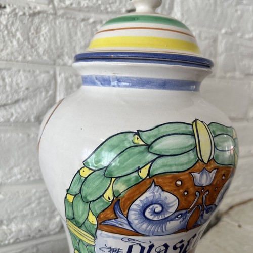 Apothecary Jar With Lid Vintage Handpainted Olasena Ceramic Majolica Italian - Picture 5 of 15