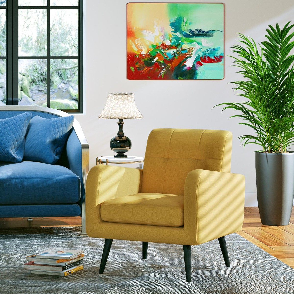 Open Box 1pcs Accent chair Upholstered Arm Chair with Black Wooden Legs Yellow eBay
