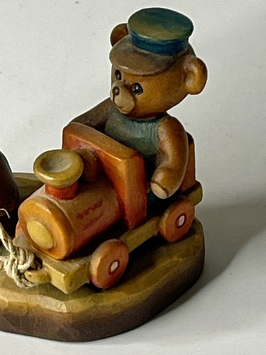 ANRI Design Valentine Italy Woodcarving 4” Boy Pulling Train W/Bear 662/4000 - Picture 7 of 8