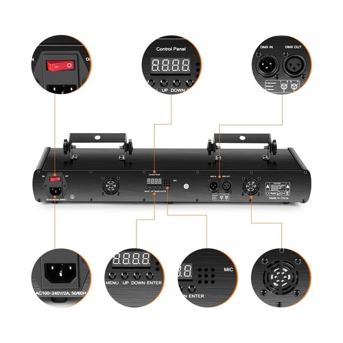 DJ Lights, U`King 5 Beam Effect Sound Activated DJ Party Lights RGBYC LED Mus... - Picture 4 of 7