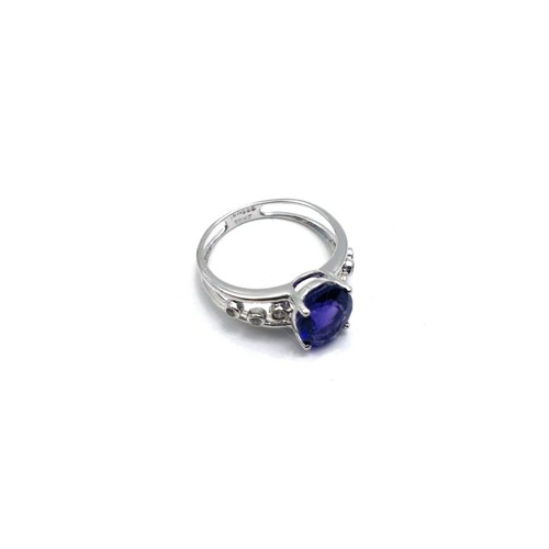 Ring [1pc amethyst, 6pc diamonds] Oval Cut Gem 14kt White Gold Contemporary Ring - Afbeelding 4 van 5
