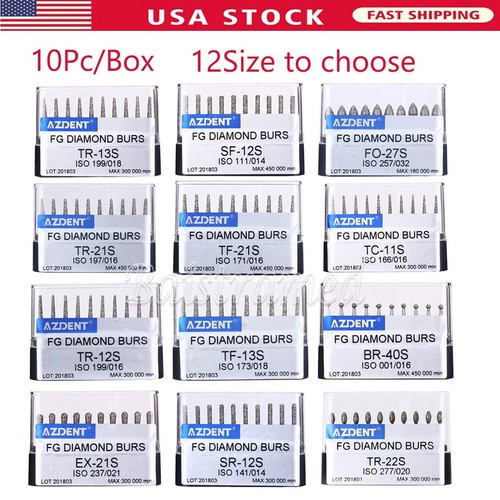 100/200Pc Dental Diamond FG Burs For High Speed Handpiece Cone /Taper Flat Round - Picture 2 of 122