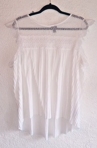 Worthington Top Women's XL Eyelet Lace Sheer White Romantic Coquette Flutter Cap - Picture 1 of 13