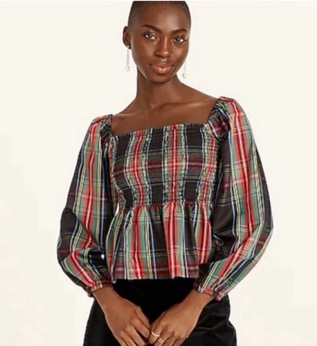 NUEVO CON ETIQUETAS | Top corto J Crew manga abullonada en tartán Stewart talla 3x. Oficina preppy - Imagen 1 de 5