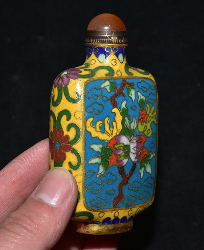 3.6'' Ancient chinese Dynasty Cloisonne Enamel flowers birds Snuff Bottle - Picture 3 of 7