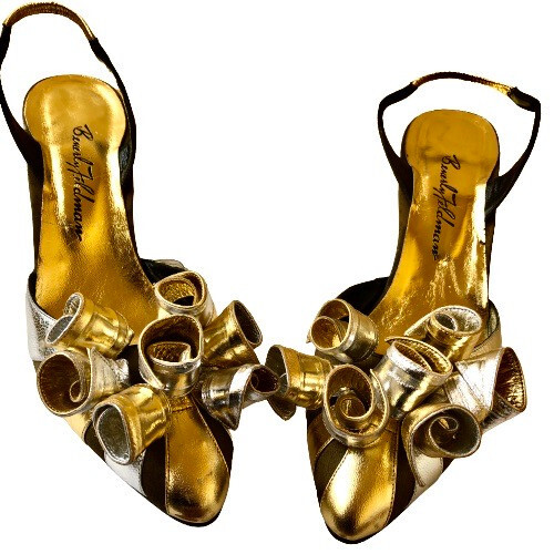 Beverly Feldman pompa slingback vintage anni 80 in pelle argento metallizzato e oro 8,5 COSÌ COM'È - Foto 10 di 18