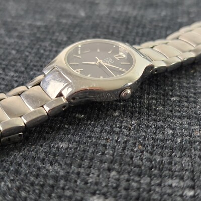 ESQ Movado Swiss Ladies Stainless Bracelet Black Dial Quartz 