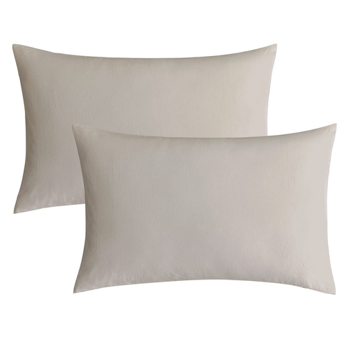 Linen Grey 100% Washed Cotton Standard Pillowcases Set, 2 Pack Soft Breathabl... - Picture 6 of 12