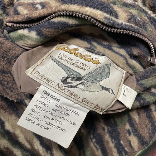 Vintage Cabela's Goose Down Quilted Puffer Jacket Reversible Soft Camo Fleece L - Picture 3 of 4