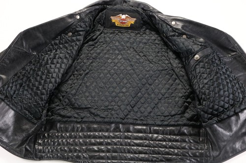harley davidson mens jacket L black leather D Pocket zip bar vintage insulated - Picture 6 of 18