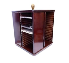 Vintage wooden rotating 64 CD DVD disk holder CD spinner tower rack carousel