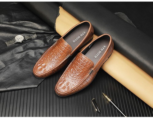 Retro Casual Business Slip On Loafers Men Dress Real Leather Shoes Evening Party - Picture 14 of 23