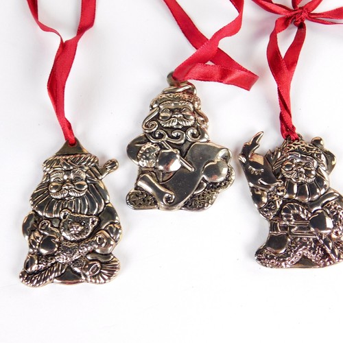 Vintage Santa Ornaments Set 3 Silverplated Ribbons Gorham 2 1/2" High Box - Picture 2 of 9