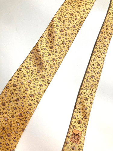 HERMES VINTAGE SHOAL FISH FOAM TIE WATER RIVER POND SEA HIGH END FRANCE YELLOW - Picture 6 of 17
