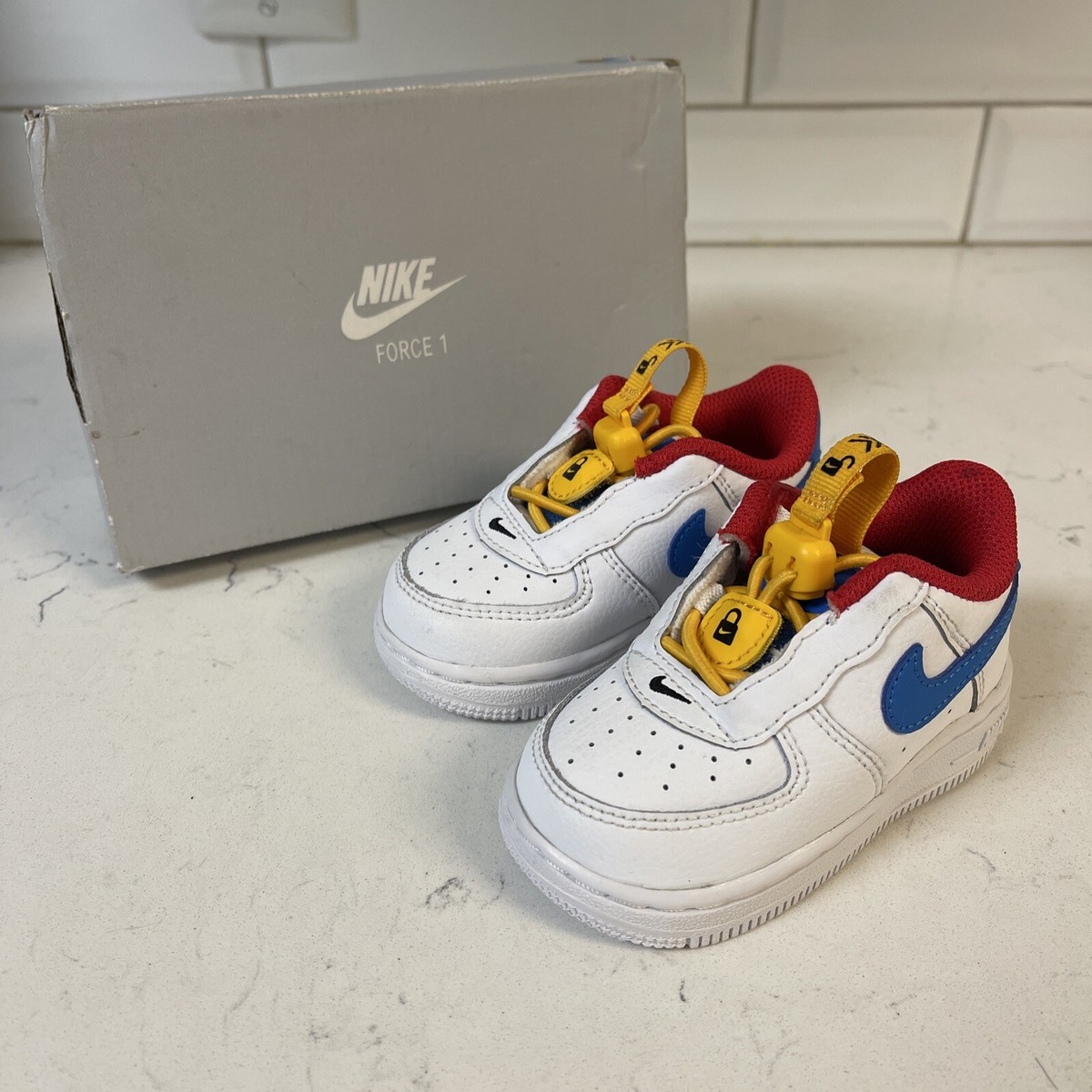 Nike Force 1 Toggle Shoes Sneakers White Blue TD Toddler