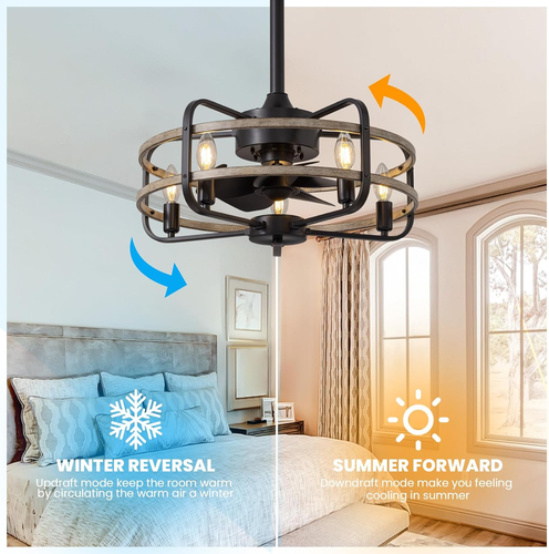 20 Inch Caged Ceiling Fan with Light and Remote, Flush Mount Vintage Farmhouse F - Picture 3 of 9