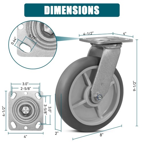 8 Inch Caster Wheels Heavy Duty,Capacity600-2400LB- Rubber Wheels - Picture 44 of 63
