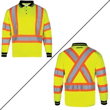 Hi Vis Polo Shirt X-BACK ANSI Reflective Safety Long Sleeve HIGH VISIBILITY