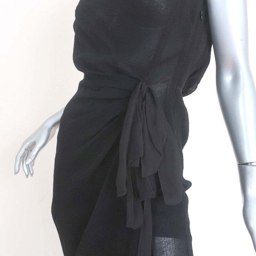 Nina Ricci Dress Black Gathered Stretch Wool Size 36 Sleeveless Cowl Neck NEW - Picture 4 of 10
