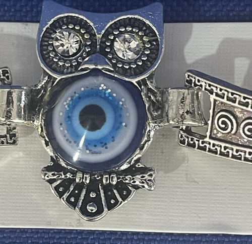 *GOOD LUCK BLUE EVIL EYE OWL LUCKY CHARM BRACELET WITH EXTENDER - Picture 2 of 3