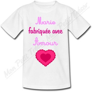 T Shirt Enfant Fabriquee Avec Amour Avec Prenom Personnalise Ebay