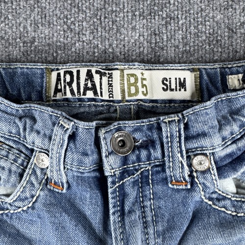 Ariat B5 Slim Jeans Jungen Größe 12 verstellbarer Bund Medium Wash Denim Used-Look - Bild 2 von 8