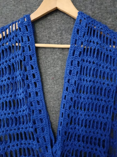 Mini Vestido de Playa Codigo Crochet Tejido Azul Cuello en V L - Imagen 3 de 9