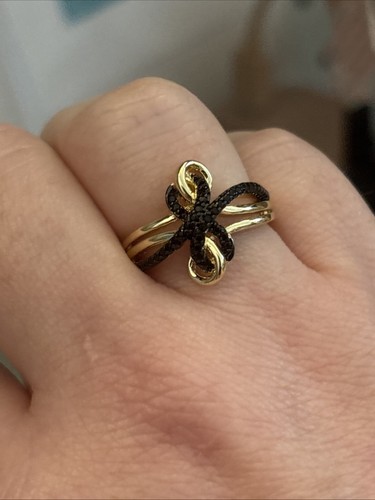 Black Spinel And Gold Knotted Layer Ring Size 6 14k Gold Plated - Picture 3 of 8