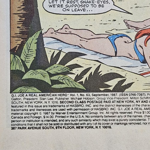 G.I. JOE A REAL AMERICAN HERO #63 Comic Book Marvel 1987 VF 8.0 Snake Eyes Cover - Picture 4 of 4