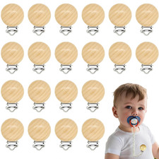 20 Pieces Wood Pacifier Clips Teething Grasping Toy Suspender Clips Natural Beec