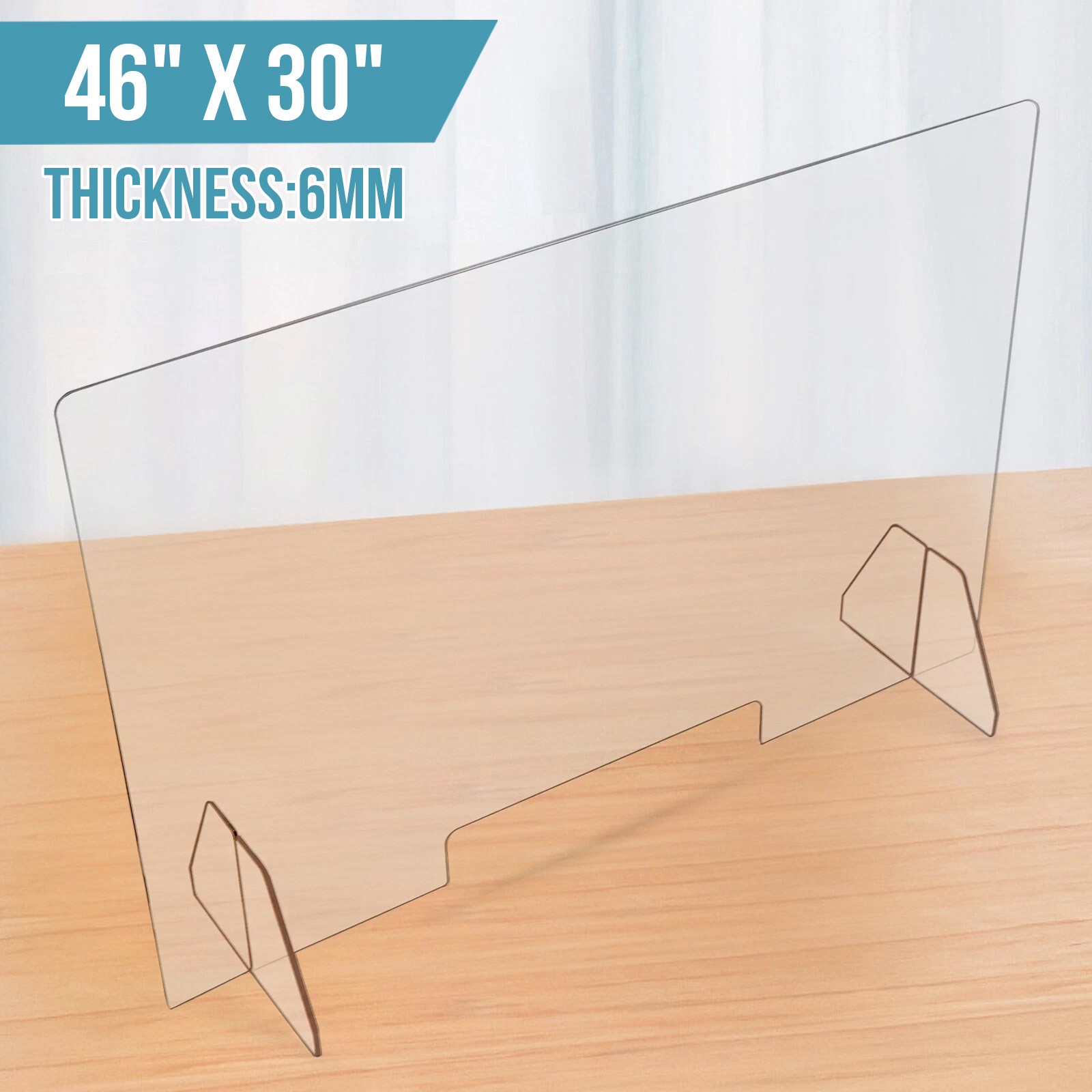 46" x 30" 6mm Sneeze Guard Shield For Counter Desk Cashier Manicure Table Freest