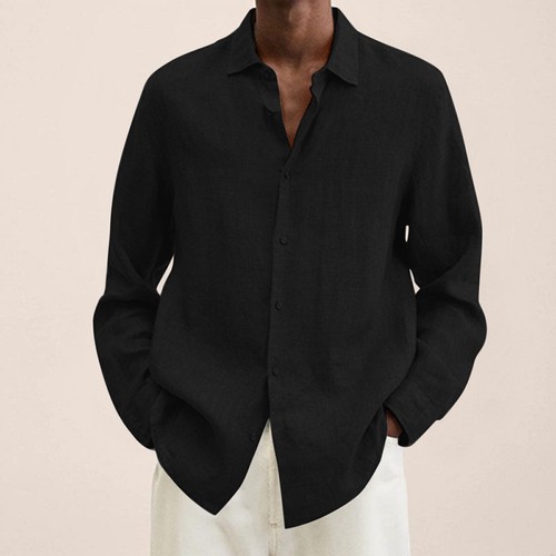 Camisa de vestir informal de lino de algodón de manga larga con botones holgada para hombre Reino Unido - Imagen 7 de 35