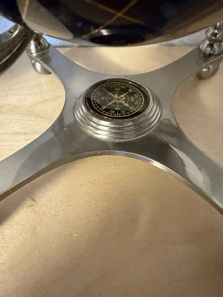 Vintage Edelstein Globus mit Kompass – Stein Inlay Weltkugel – ca. 25 cm - Bild 4 von 4