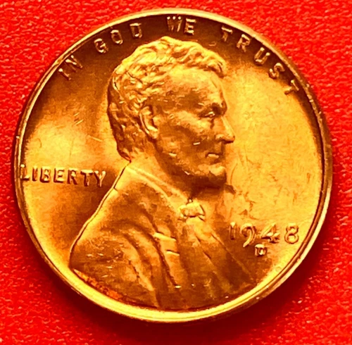 1948-D Lincoln Wheat Cent Penny GEM RED BU From an Original Bank Roll