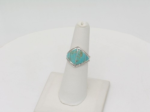 Navajo Handmade Sterling Silver Ring - Channeled Sonoran Turquoise Size 6.5 - Picture 1 of 9