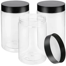 3PC Clear Large 27oz Plastic Jars  Container Spice Food Storage Organizing