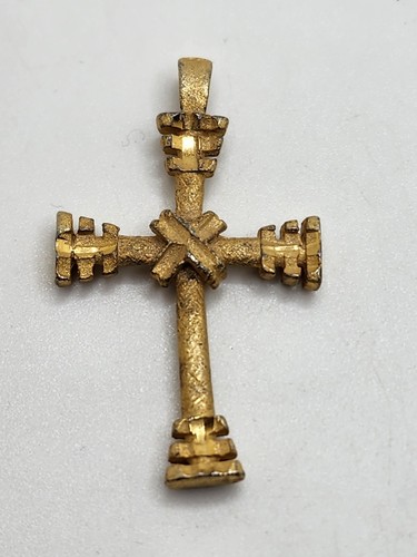 Vintage Kreuz Anhänger goldfarben Metall rustikal
