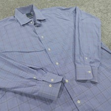 David Donahue Dress Shirt Mens 18 36/37 Trim Fit Button Up Glen Check