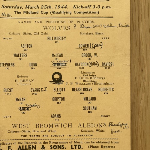 WOLVES v WEST BROMWICH ALBION WAR MIDLAND CUP Q 25th MARCH 1944 WOLVERHAMPTON - Picture 3 of 4