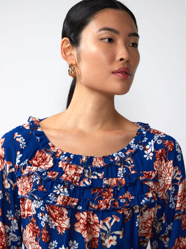 NWT New York & Company Blue Floral Ruffled Belted Top Sz M - Picture 4 of 5