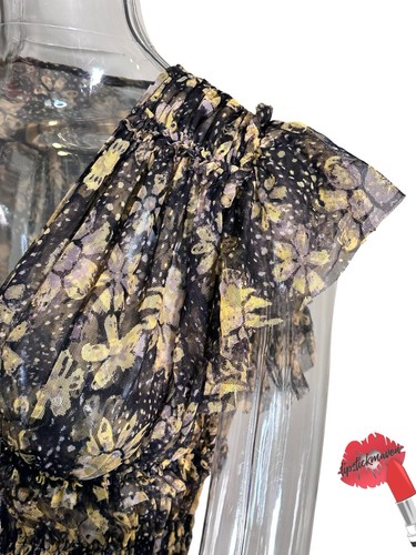 Free People Making Me Smile Top Small Black Floral Pleated Mesh Cropped V Neck - Picture 5 of 15