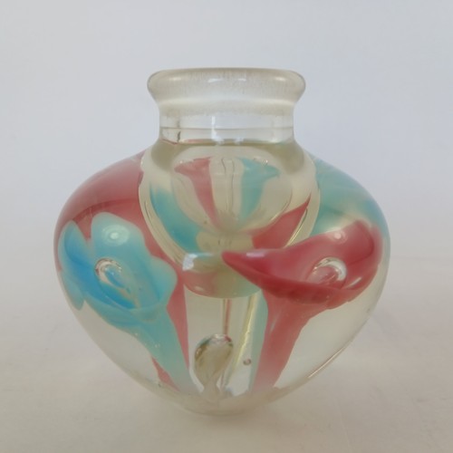 Kunstglas mundgeblasen rosa blau Blumen Kerzenständer Kerzenhalter Briefbeschwerer Vintage - Bild 6 von 9